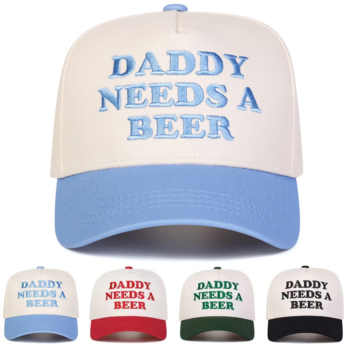 Image of Unisex DADDY NEEDS A BEER Baseballkappen mit Buchstabenstickerei, Frühling und Herbst, verstellbare Freizeithüte für den Außenbereich, Sonnenschutzhut, Sportkappe