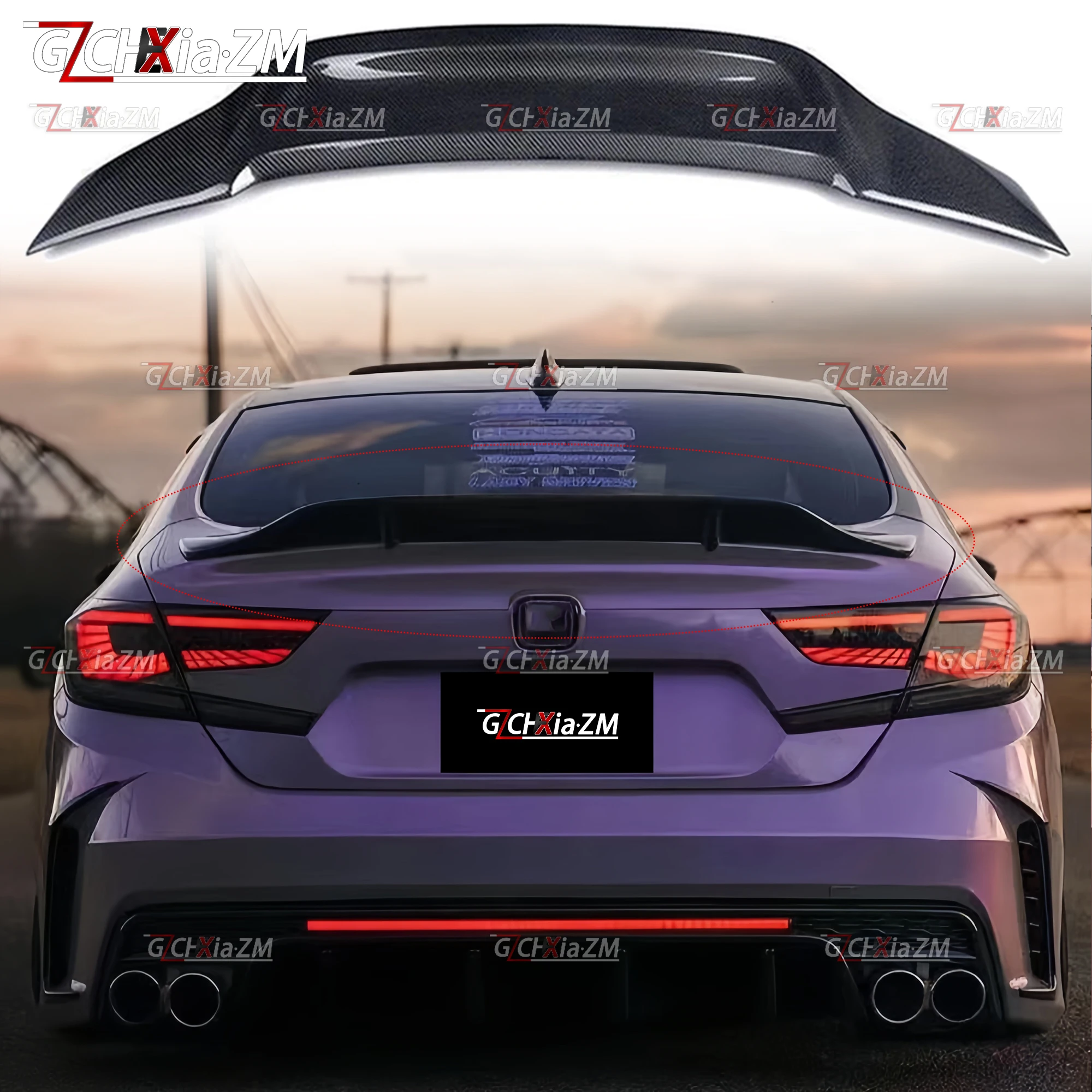 ل 2018-2022 هوندا 10th 10.5th الجيل أكورد الخلفي سبويلر R نمط غطاء صندوق السيارة ديكور غطاء ألياف الكربون الهوائية عدة #1