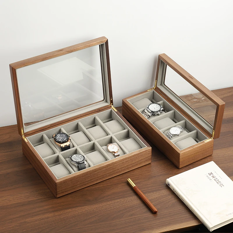 Black walnut solid wood watch box storage box transparent high-end jewelry box high-end household jewelry bracelet wooden box