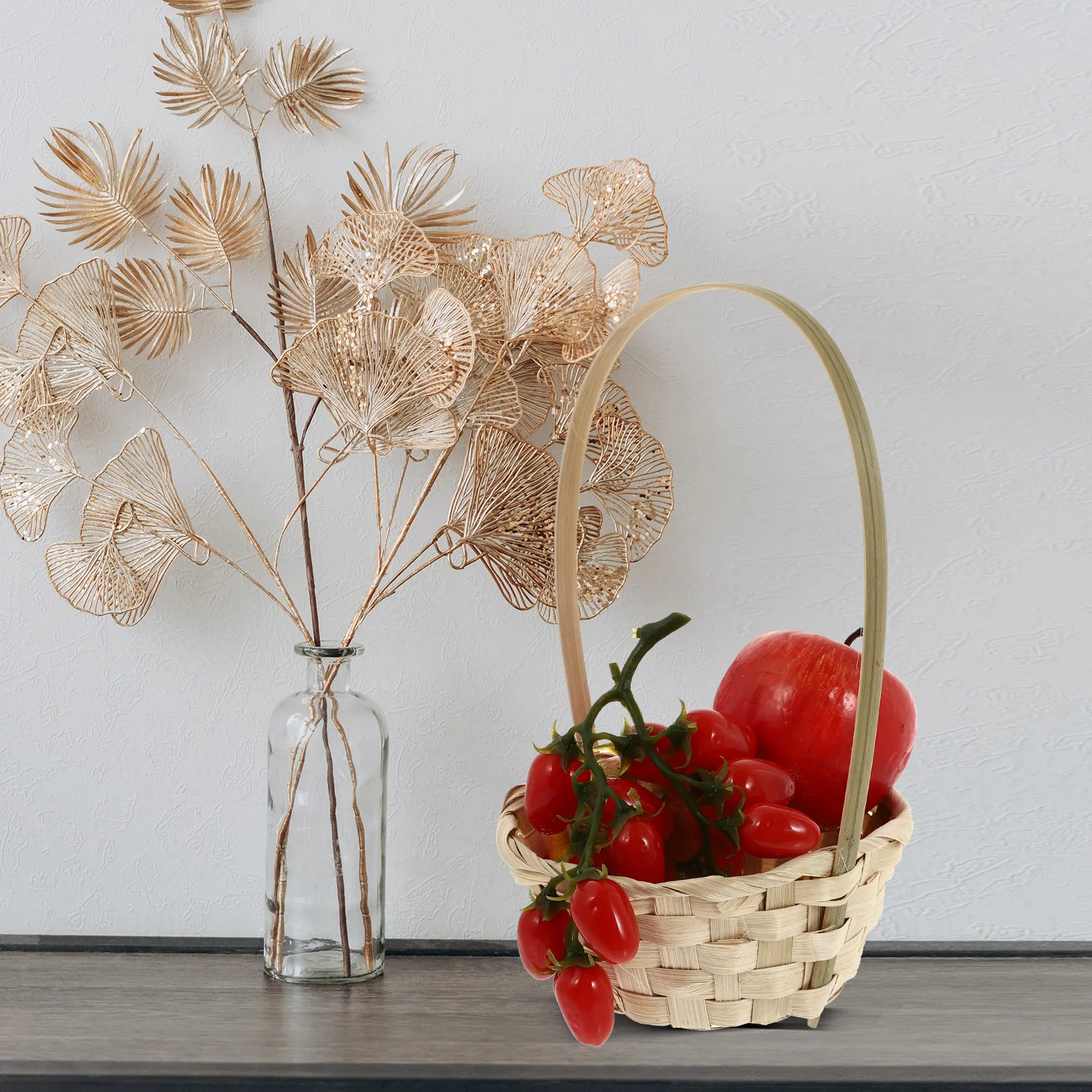 

4pcs Bamboo Hand Basket Woven Storage Picnic Tote Flower Container Lightweight Portable Fruit Holder Reusable Weaving Basket