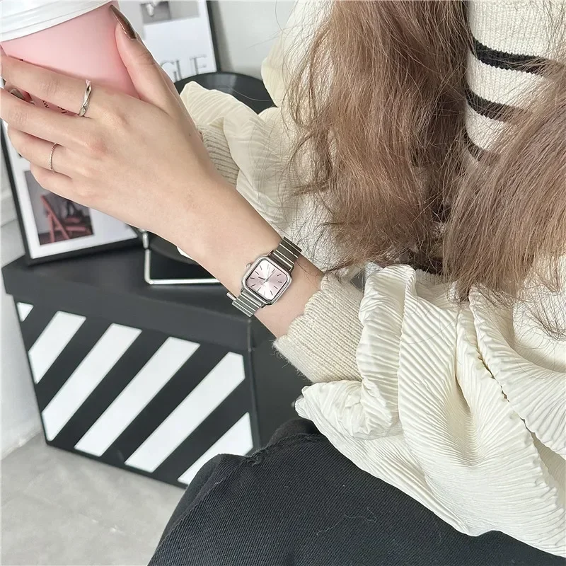 Stainless Steel Strap Quartz Watch Women Retro Small Square Dial Watch Female Gift Wristwatch Dropshipping Reloj Mujer Elegante