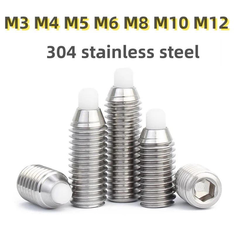 M3 M4 M5 M6 M8 M10 M12 304 Stainless Steel POM Ball Hex Socket Allen Spring Ball Plunger Grub Set Screw 1/2pcs for Furniture