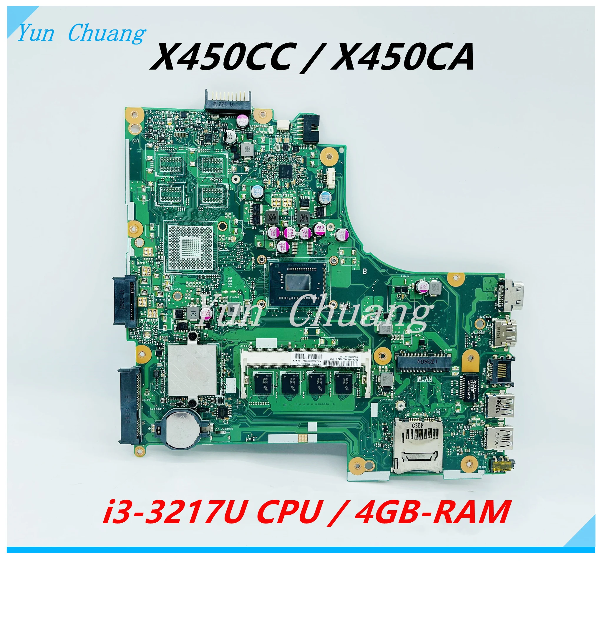 X450CC Mainboard For ASUS A450C X450C X450CC X450CA Y481 Laptop mainboard X450CA Motherboard With i3-3217U CPU 4GB-RAM DDR3