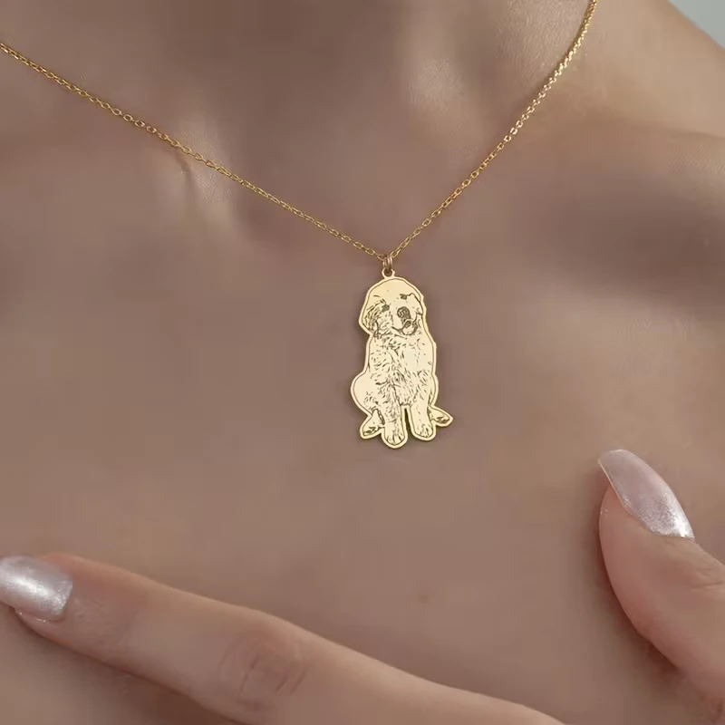 Auxauxme – collier personnalisé avec image d'animal de compagnie, en acier inoxydable, gravure à la main, Portrait de chien et de chat, bijoux commémoratifs, cadeau
