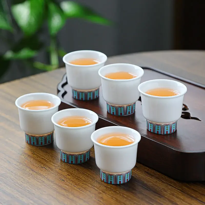 6PCS Jade Porcelain Master Cups with Chinese Kung Fu Tea Set, Small Size, White Porcelain Tea Cups for Household Use