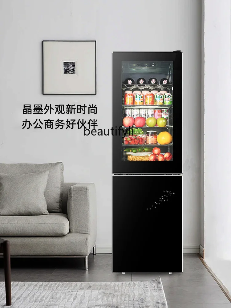 Refrigerator Ice Bar Transparent Glass Door Fresh-Keeping Frozen Household Living Room Refrigerated Freezer