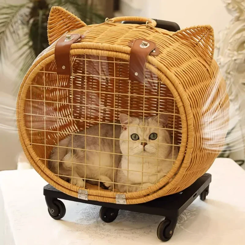 20 Pounds of Pets Suitable for Trolley Box Out Portable Rattan Cat Stroller Breathable Box Out of The Box Supplies Trolley