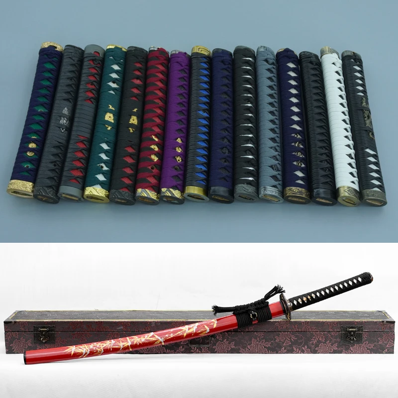 Tsuka Handle Ito Wrap for Japanese Samurai Katana Wakizashi Multiple Sizes and Colors Replacement Hilt with Alloy Fuchi Kashira