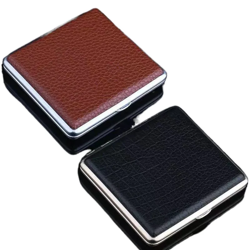Portasigarette in metallo 20 pezzi modello in pelle scatola da fumo sottile portatile con clip elastica design durevole anti-pressione per uomo