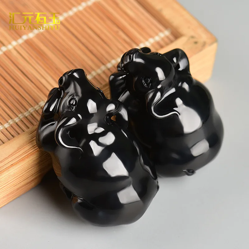 

Natural Hetian Ink Three-Dimensional Pixiu Pendant Black Sheep Fat Jade Zodiac Ox Horse