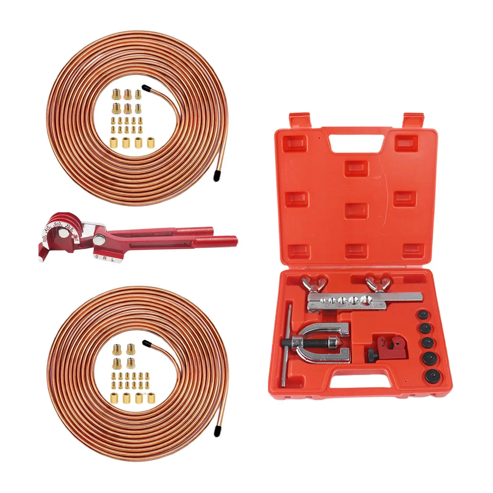 

Generic 25ft 3/16 1/4 Copper Coated Brake Line Kit Braking System Double Single Flaring Tool Kit for Truck Auto Line Repairing