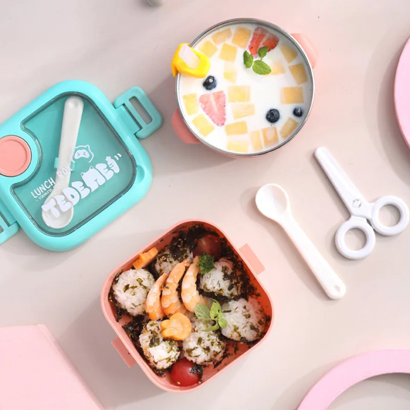 

304 Stainless Steel Children Complementary Food Bowl Kids Easy to Carry Eating Bowl Tableware Set Portable Insulated Lunch Box