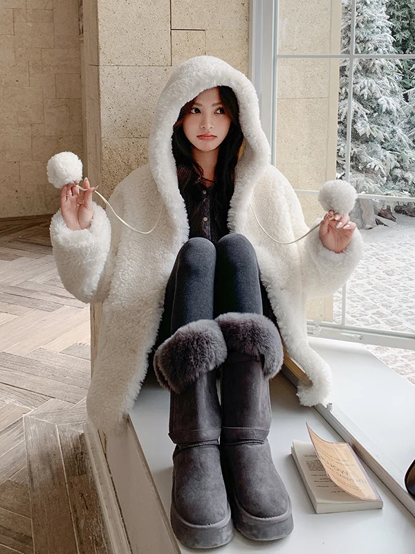 Double-Sided Wear Lamb Fur Jaet Women's ort Sle Autumn Winter Thiened Warm Casual Loose Fit Leather And Fur Inteated