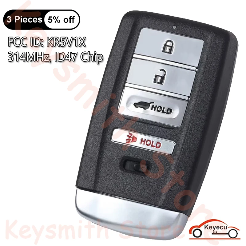

KEYECU 4 кнопки 314 МГц ID47 чип для Acura MDX 2014-2019 RDX 2016-2018 автоматический умный дистанционный брелок KR5V1X A2C32523200 A2C32523300