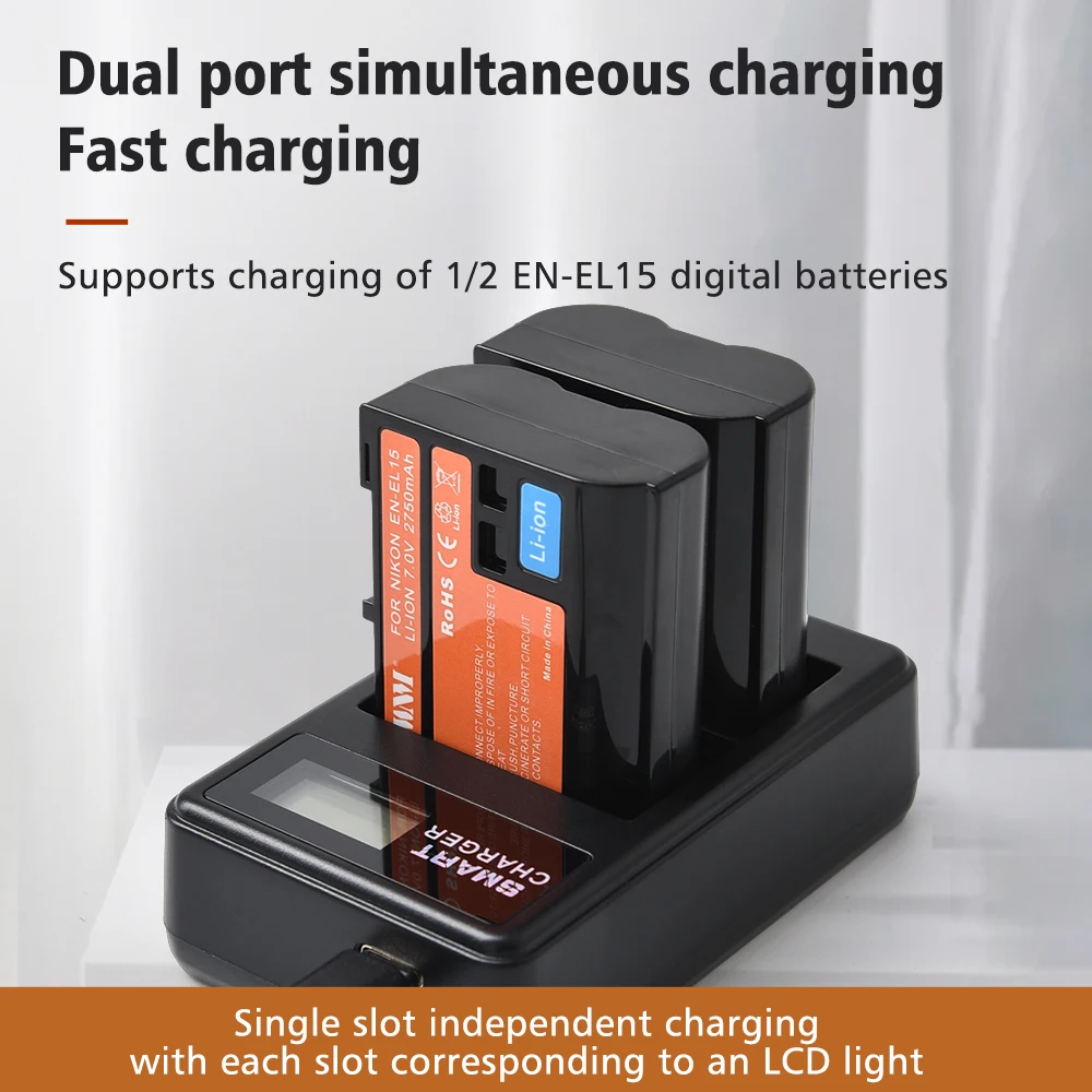 2750mAh EN-EL15C EL15C EN EL15 แบตเตอรี่ + LED Dual Charger สําหรับ Nikon Z5, Z6, Z6 II, Z7, Z7II D780, D850, D7500, D500, D600