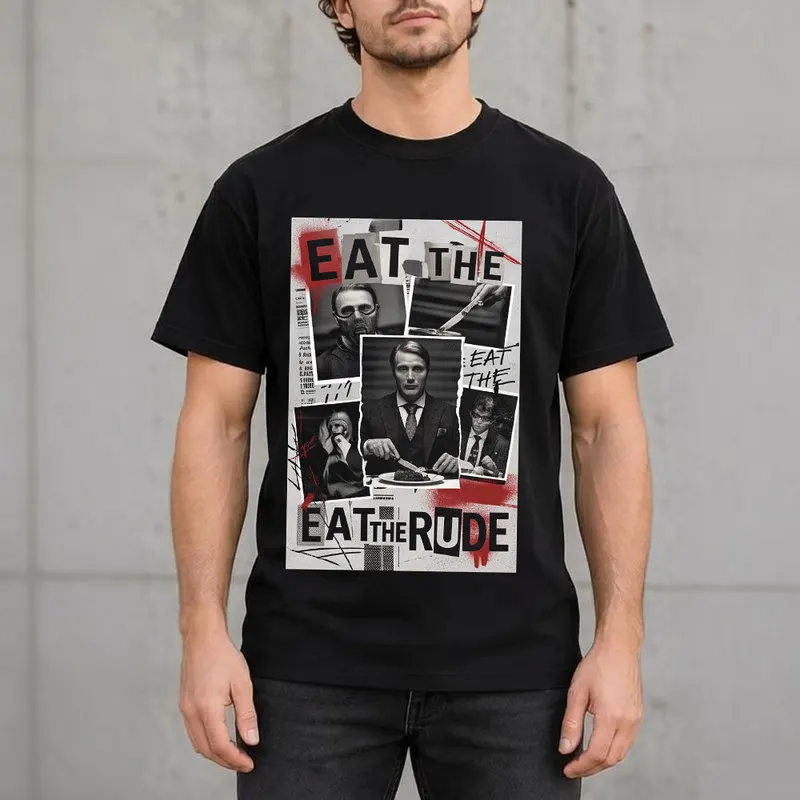 Hannibal Lecter Eat The Rude Graphic T-Shirt Horror TV Series Vintage Gothic Unisex Short Sleeve Tee, 100% cotton Casual Tops