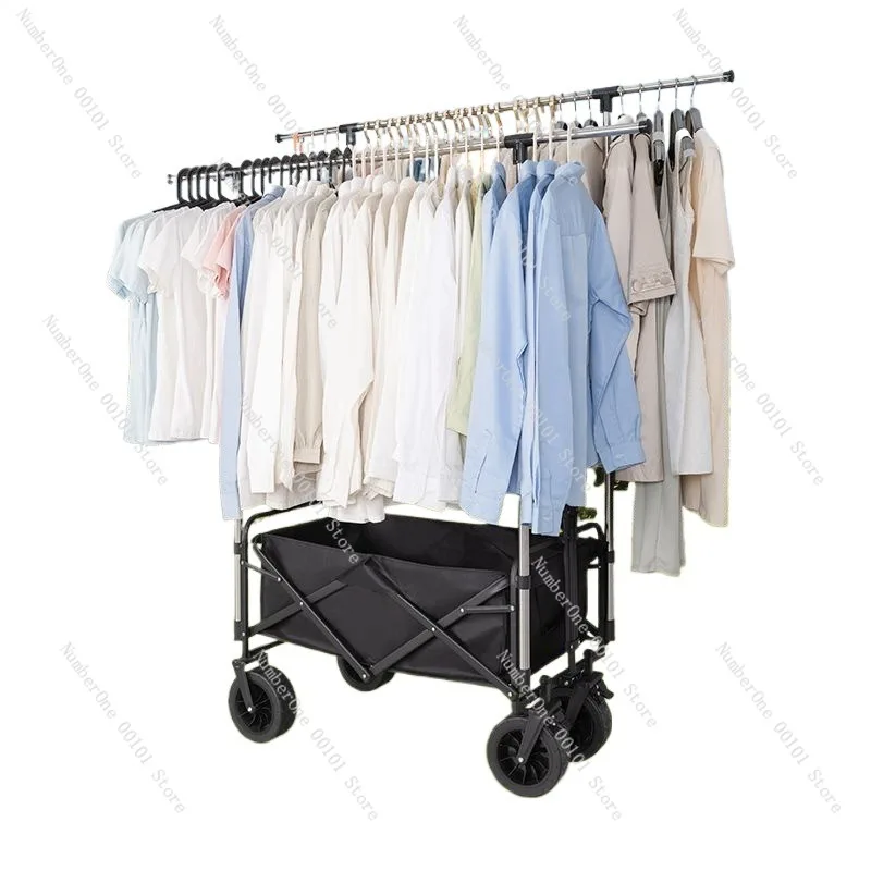 

Foldable Portable Clothing Display Cart Rolling Garment Rack for Street Market Night Stall Sales Mobile Clothes Hanger Trolley