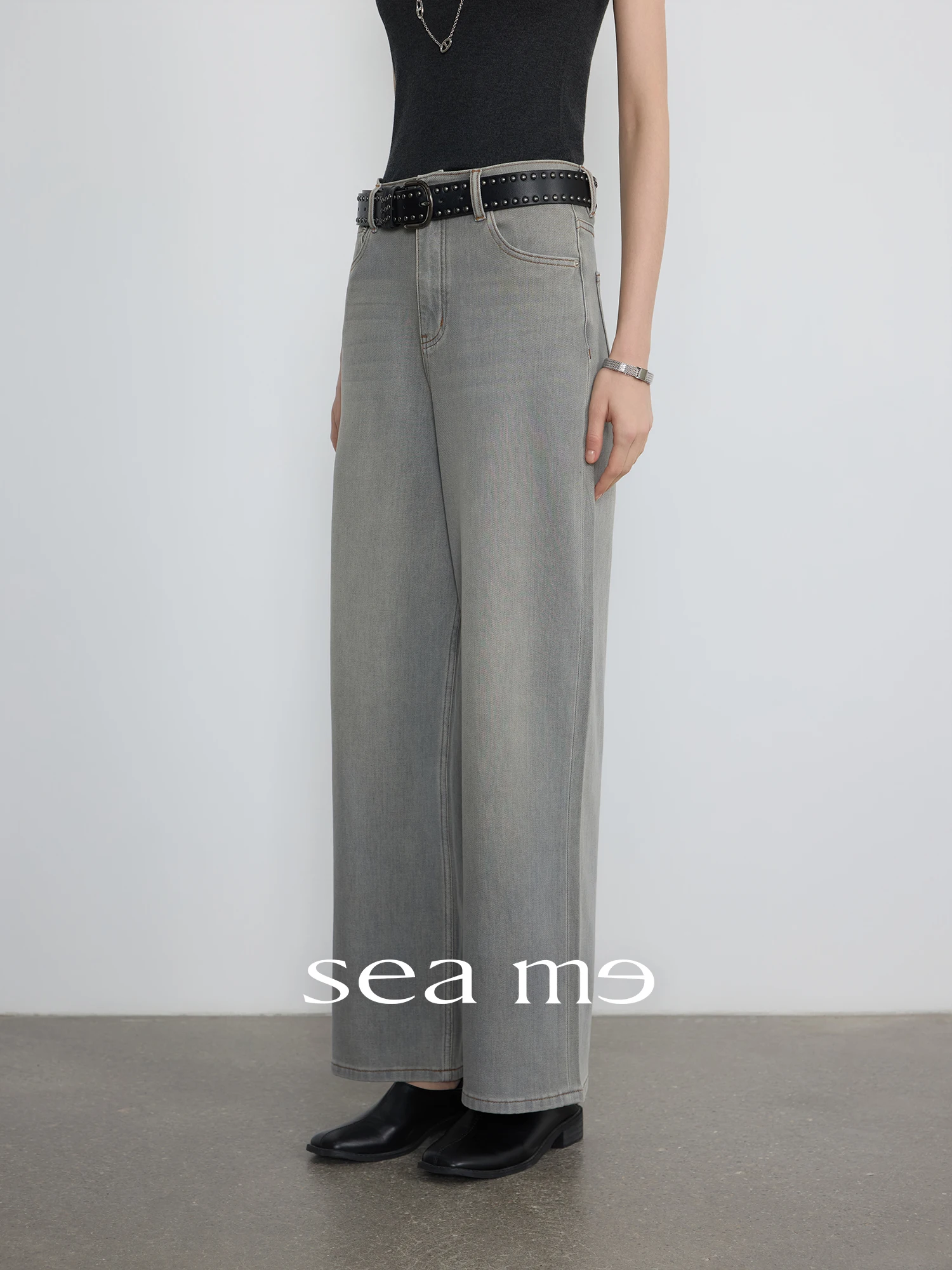 

Джинсы Se Tide из плотного хлопка с широкими штанинами, повседневные брюки с высокой талией, однотонные, на все сезоны