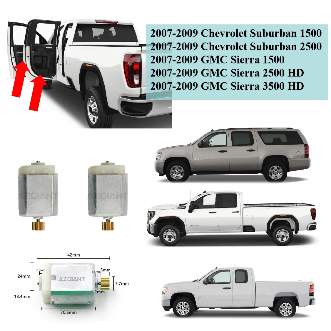 

Door Lock Motor for Chevrolet Suburban 1500 2500 GMC Sierra 1500 2500HD 3500 HD Actuator Power Front LR 931-303 931-304