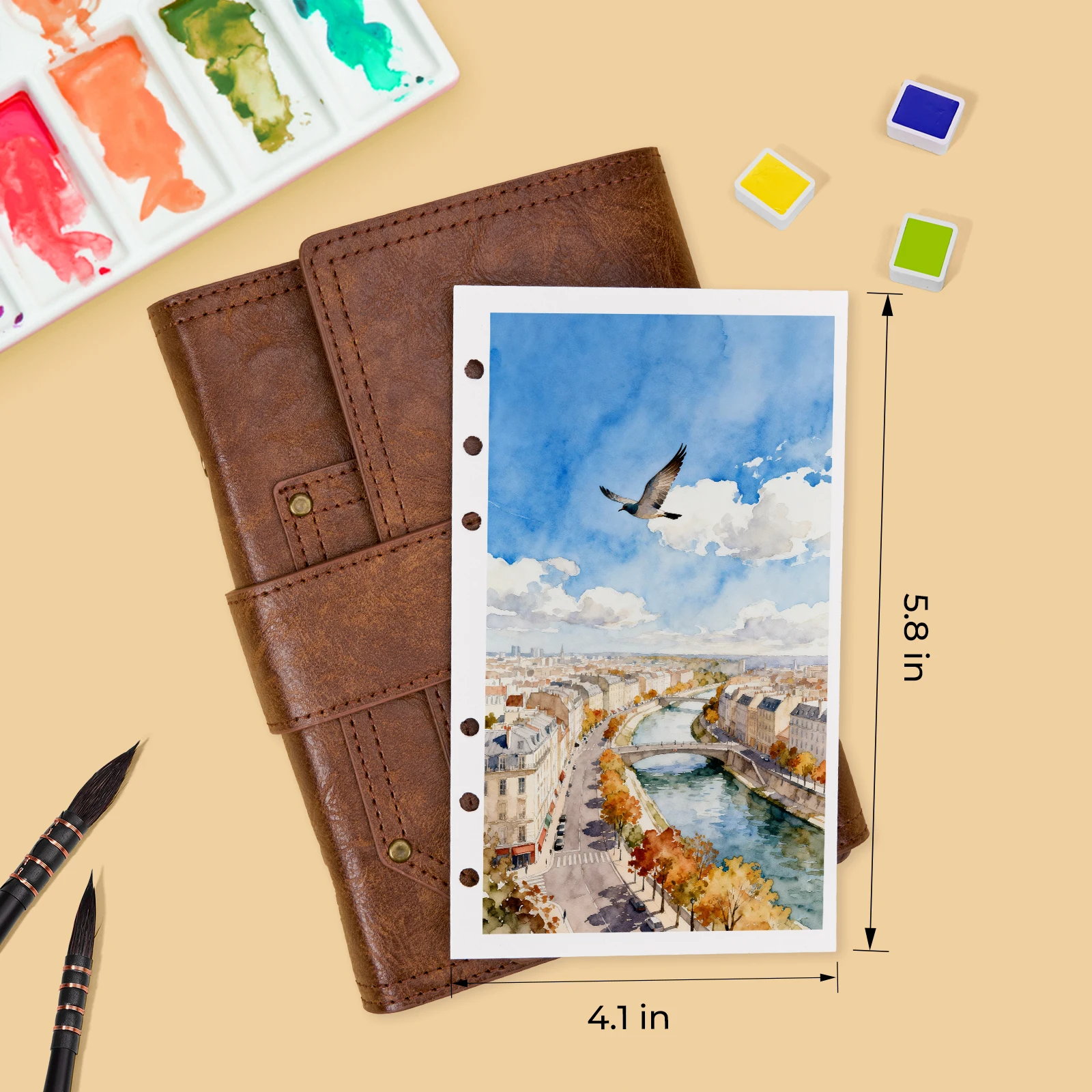 Lightwish 100% Cotton 300gsm Acid-Free Watercolor Sketchbook 6.7x3.9in 20 Sheets Refillable for Artists Travel Journal