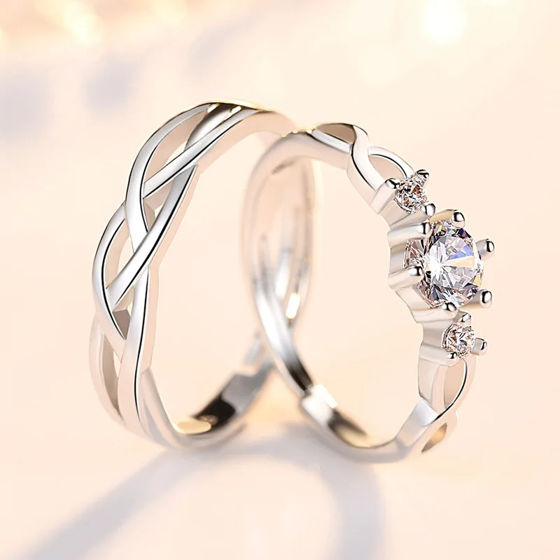 Lady's 925 Sterling Silver Fashion Jewelry New Crystal Zircon Couple Rings For Men XY0348 - Image 4