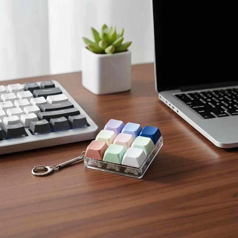Mini Clickable Buttons Pastel Keyboard Fidget Toy Keychain Portable Anxiety Relief Toy for Travel Camping Time Killing