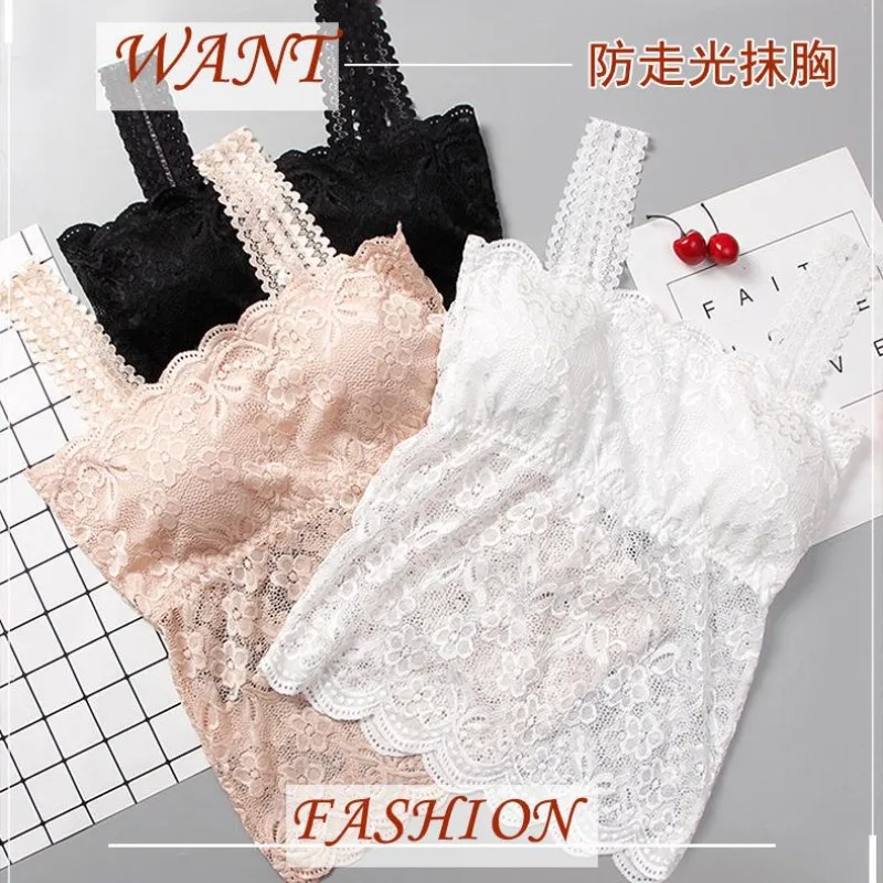

Anti Glare Woman Sexy Off Shoulder Bustier Tops Protecting Breasts Non-slip Underwear Bud Silk Sexy Summer Basic Shirts Girl