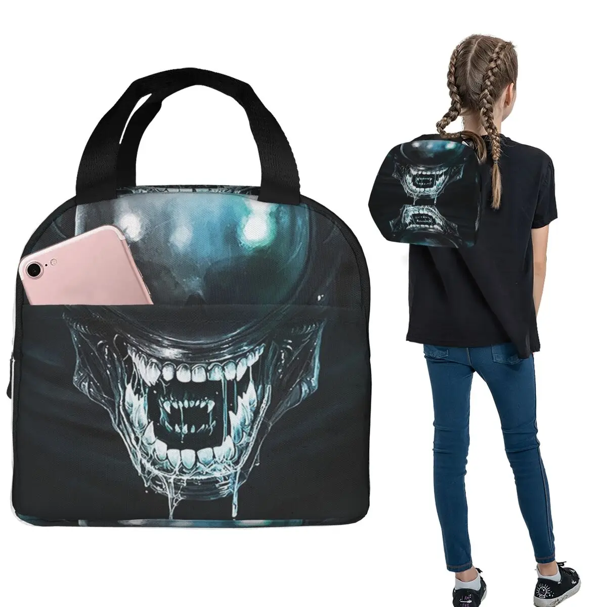 

Термосумка для обедов Xenomorph Alien для женщин и детей, портативная термосумка для еды, сумка-тоут