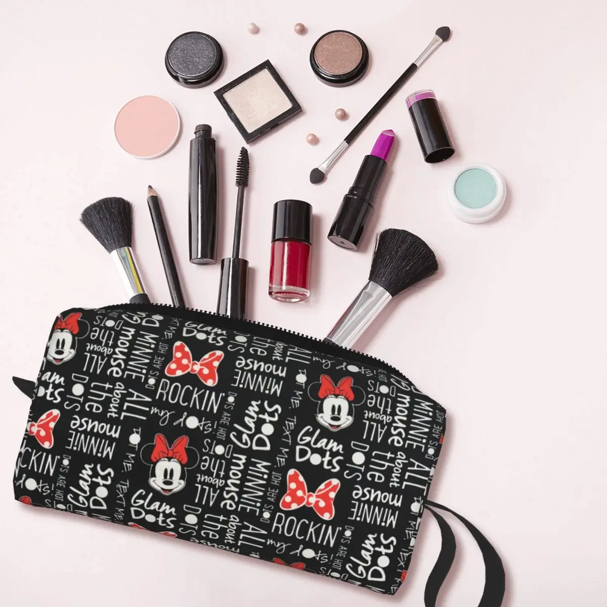 Custom Mickey Mouse Minnie Bows Anime Makeup Bag for Women Travel Cosmetic Organizer Kawaii Storage Toiletry Bags