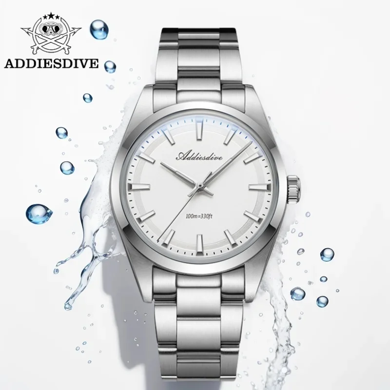 ADDIESDIVE Hot Sale Men Dress Watch 10Bar Waterproof 316L Stainless Steel BGW9 Super Luminous VH31 Quartz Watch Reloj Hombre