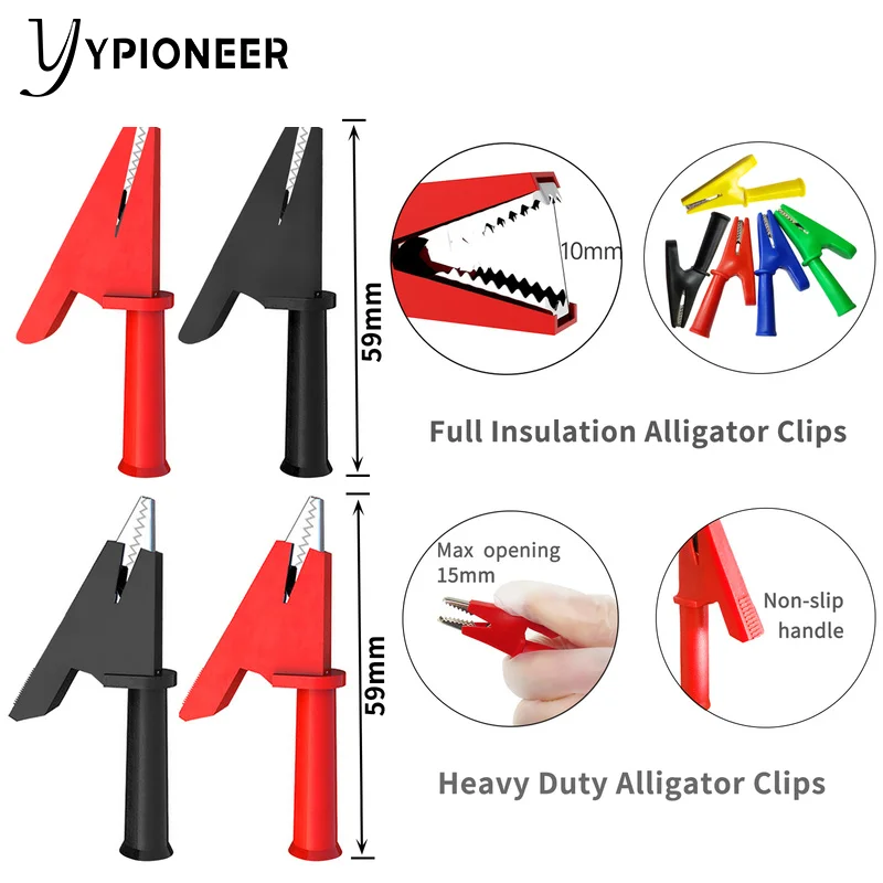 YPioneer P1036 4mm Stackable Banana to Banana Plug Test Leads with 10PCS Full Insulated Copper Alligator Crocodile Clips