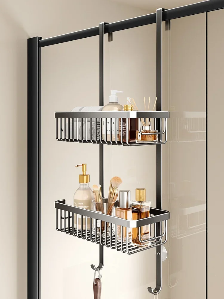 

No Hole Shower Room Hanging Basket Door After The Multi-layer Shelf In The Bathroom Hanger Glass Door Partition Shampoo Holder