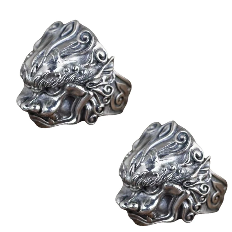 Retro Personality Domineering Lion Head Ring for Men's Fashion Trend Punk Rock Adjustable Size Ring Accessories Jewelry Gift