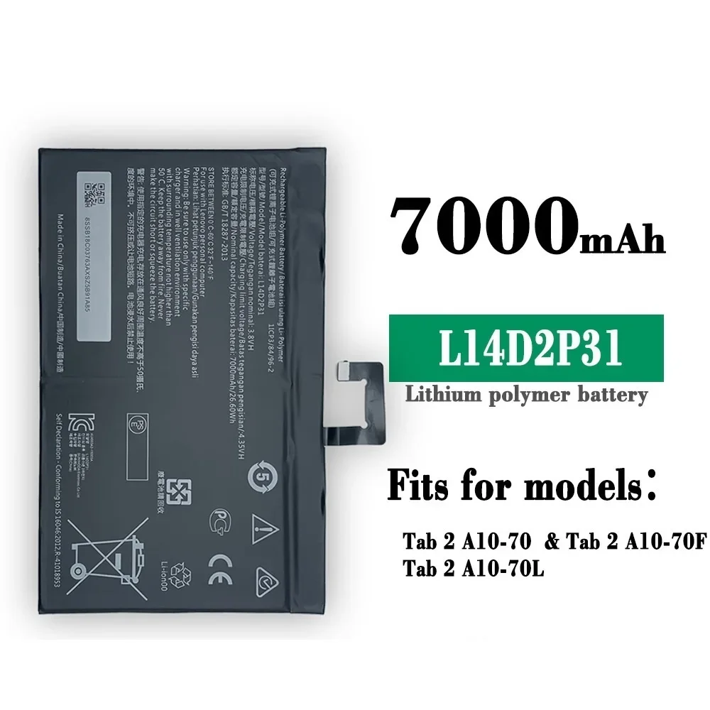 

New L14D2P31 7000mAh Battery For Lenovo Tab 2 TAB2 A10-70F A10-70L A10-70LC TB2 X30L TB2-X30F TB2-X30M Batterij + Tools