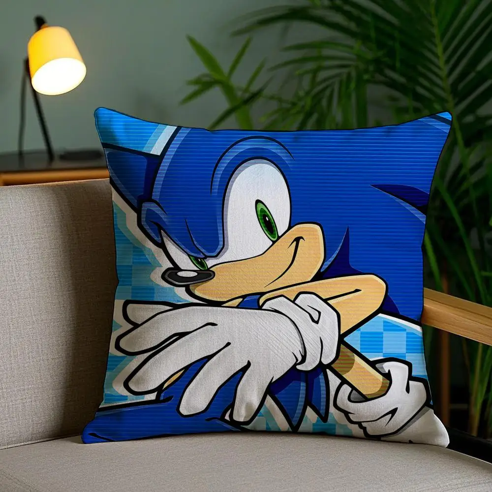 Cartoon S-SonicS Kissenbezug, Plüschstoff, weich, doppelseitig bedruckt, für Sofa, Schlafzimmer, Heimdekoration, feines Geschenk, Kissenhülle – Detail 5