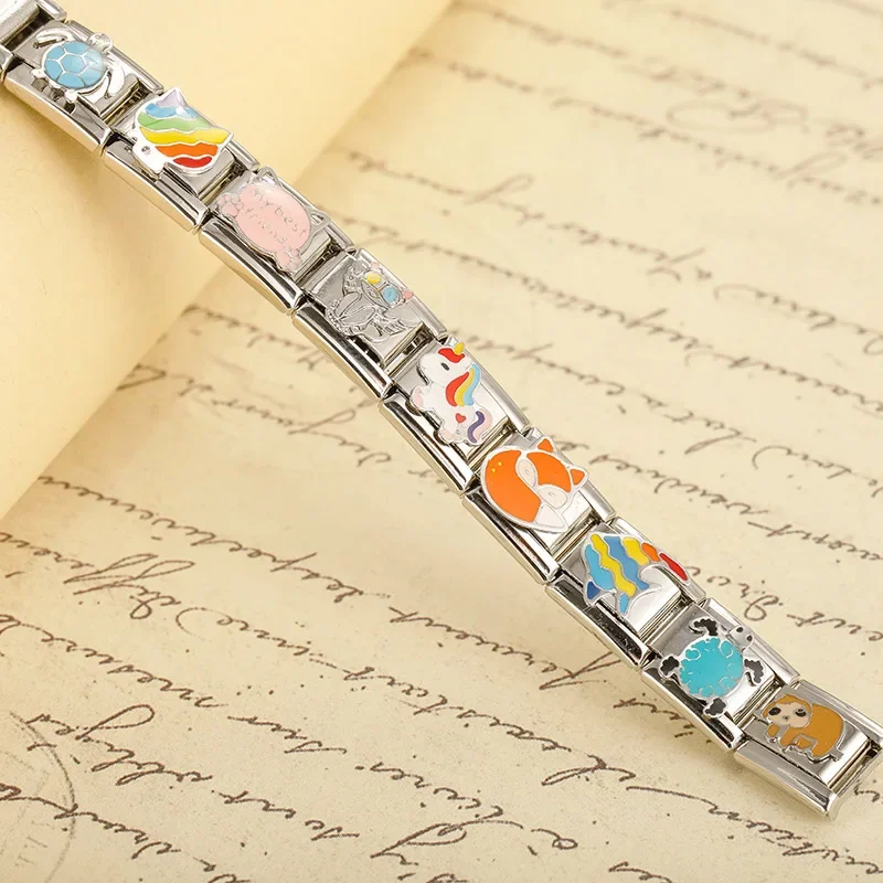Hapiship 2024 Fashion Fox Cat Fish Turtle Sloth Charm Italian Links Fit 9mm Bracelet Stainless Steel Jewelry DIY Making DJ754-A