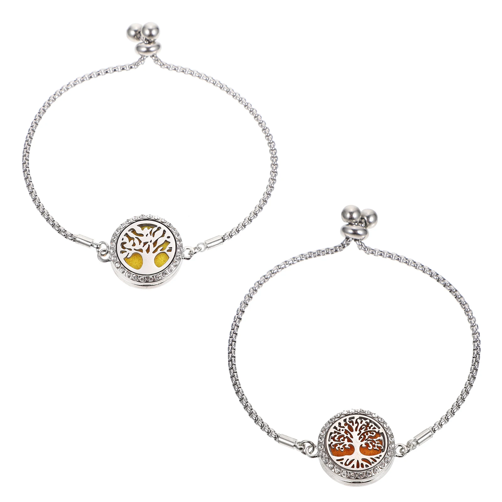 

2Pcs Aromatherapy Essential Oil Hollow Wrist Chains Adjustable Titanium Tree Design Gift Decorative Bracelets