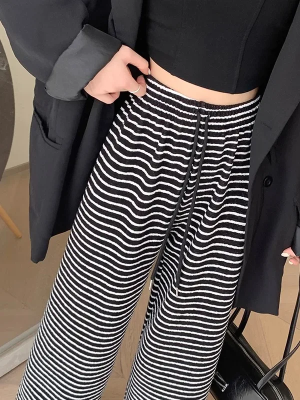 กางเกงขายาวทรงตรงขากว้าง ผ้าเนื้อนุ่ม สวมใส่สบาย สำหรับผู้หญิง ฤดูใบไม้ร่วง ฤดูหนาว เอวสูง ทรงหลวม ช่วยพรางหุ่น สไตล์ลำลอง ยาวคลุมเท้า