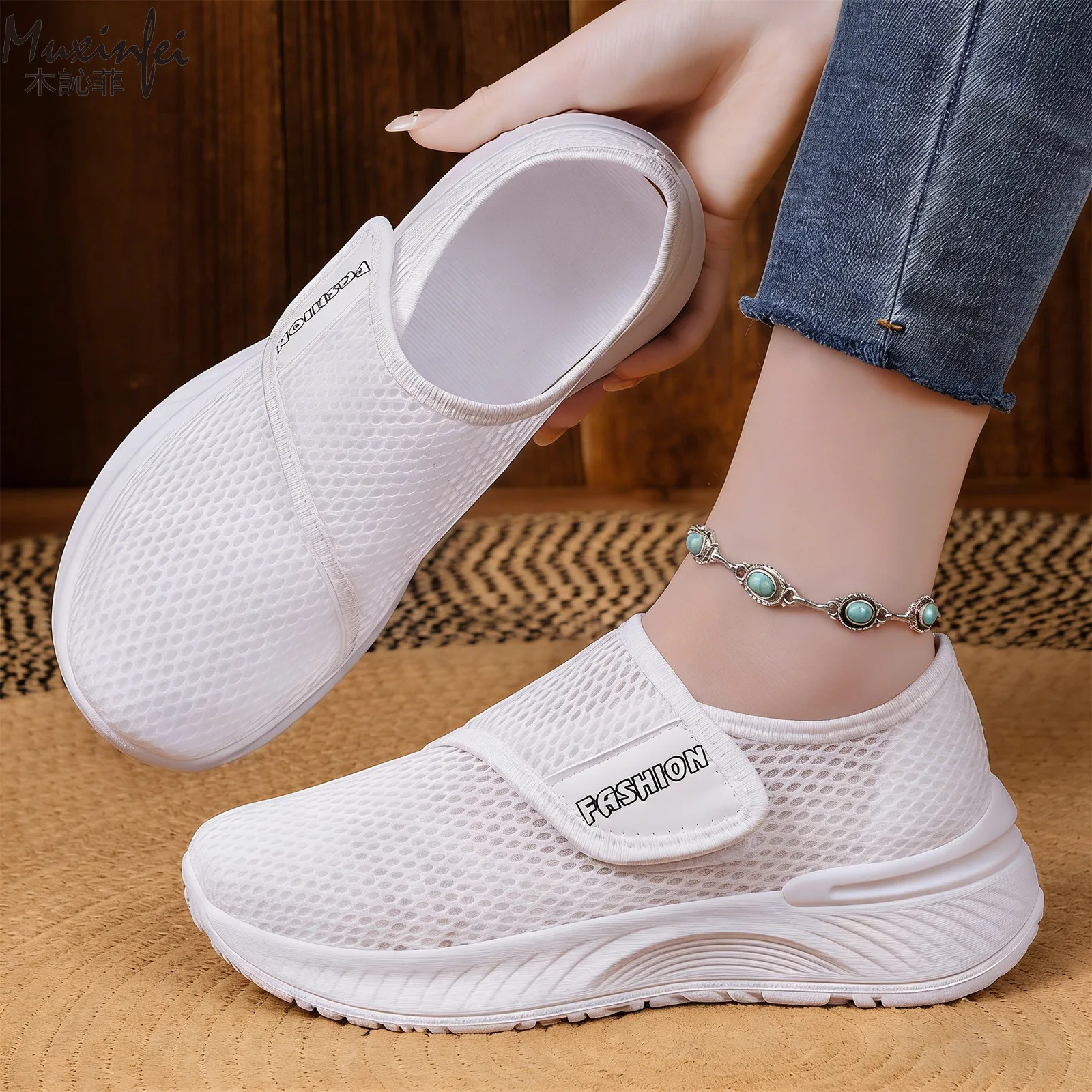 Damen Frühling Neue Vielseitige Atmungsaktive Klettverschluss-Wanderschuhe mit Weicher Sohle, Ermüdungsfrei, Größen 36-43 – Detail 3
