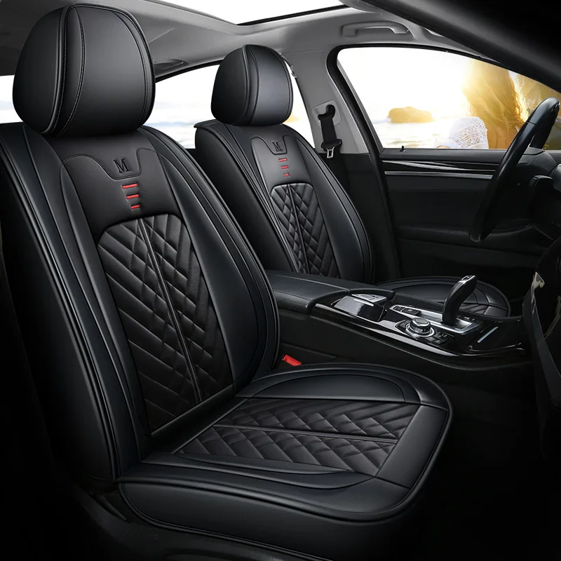 

5 Seat Car Leather No Wash Leather Car Seat Covers Full Set Summer Cooling All Season Universal Fit Wear Proof for Sedan SUV
