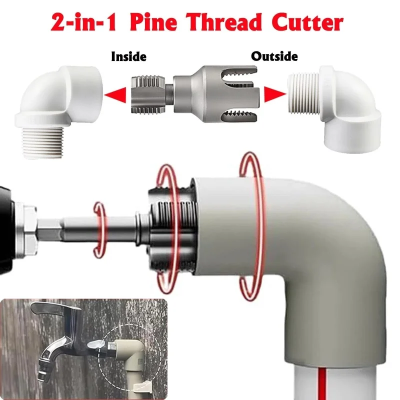 Water Pipe Thread Cutting Tool,Electric Drill Compatible PVC Pipe Threader Kit,1/2'' 3/4'' Internal & External Rethreading Maker