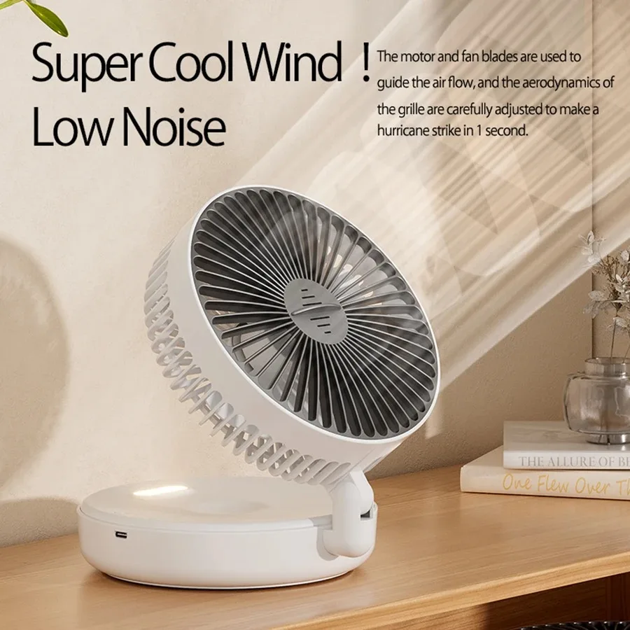 พัดลมแบบชาร์จไฟได้พัดลมตั้งแคมป์กลางแจ้งพัดลมติดตั้งผนังพร้อมไฟ LED ฟังก์ชั่นน้ำมันหอมระเหย