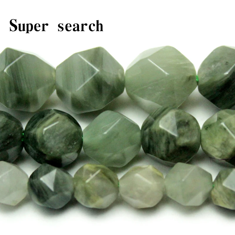 Natural Stone Big Cuts Faceted Green Grass Stone Purple Stripe Round Loose Beads 6 8 10 mm Pick Size Bracelet Necklace