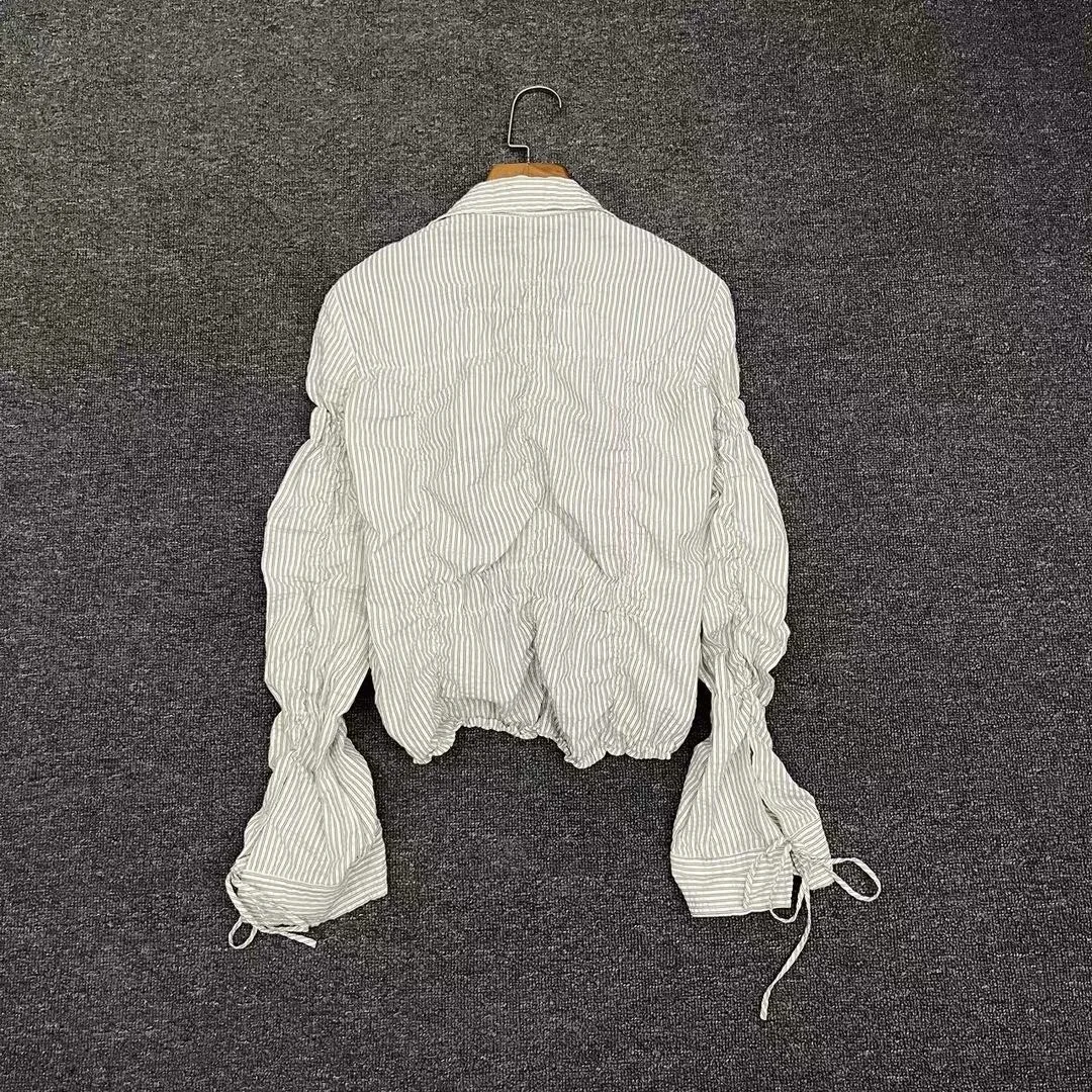 

Maxdutti Французская ленивая белая рубашка на шнуровке Минималистичная однотонная плиссированная хлопковая летняя рубашка Топы для женщин