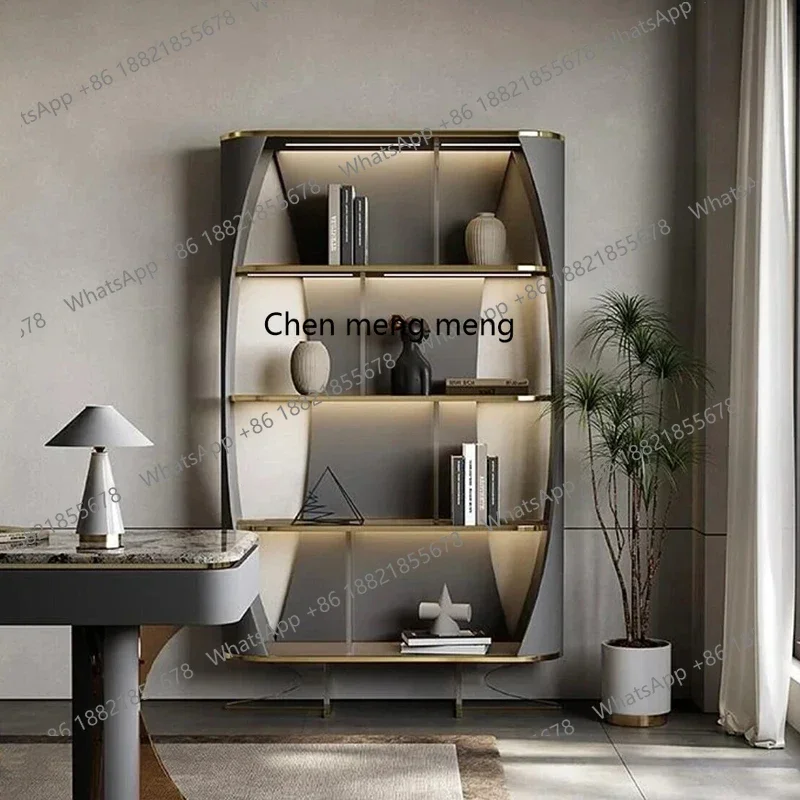 Italian-style shelf, simple modern art, stainless steel bookshelf, floor-to-ceiling wrought iron display stand   H