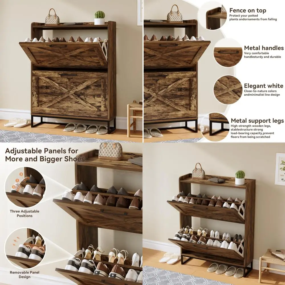 

Clearance Sale - Freestanding Flip Drawer Shoe Cabinet, Metal Legs, Narrow Storage, Farmhouse Style Organizer