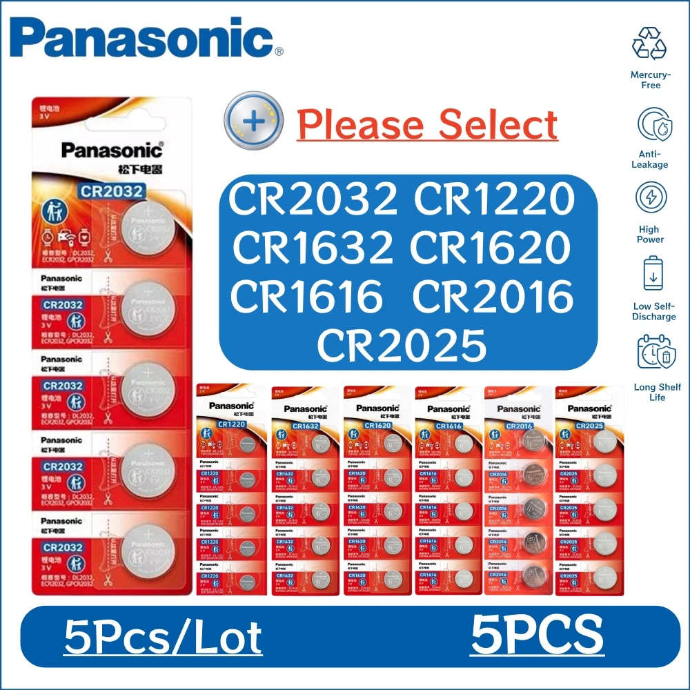 5Pcs Original Panasonic CR2032 CR2025 CR2016 CR1632 CR1620 CR1616 CR1220 battery For Watch Button cell DL2032 CR 2032 CR 2025