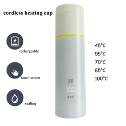 Travel Electric Kettle Rechargeable Fast Boiling Water Smart Heating Cup Cordless and 12V-24V Car Use Electric Coffee Mug