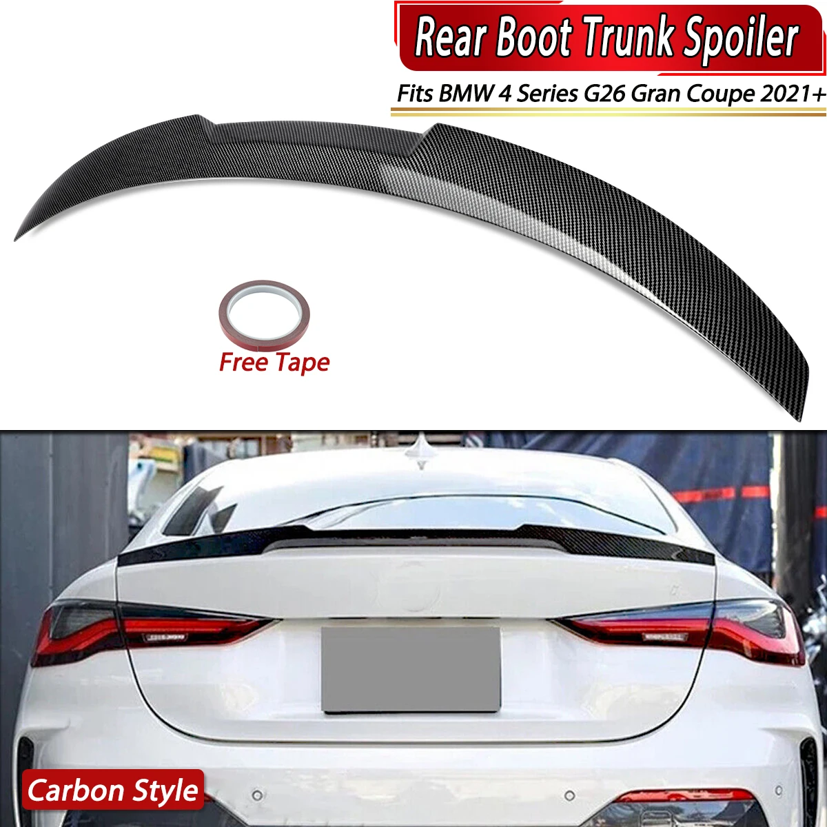 

For BMW G26 Gran Coupe 430i 440i I4 2021-24 Carbon Look Rear Trunk Spoiler Wing