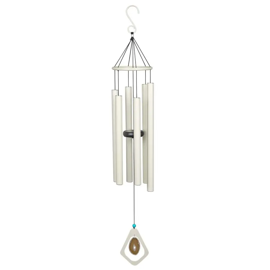 

39 Aluminum Tuned Wind Chimes with Creme Gemstone Windcatcher, White